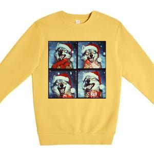 Festive Wolf Selfie Christmas Premium Crewneck Sweatshirt