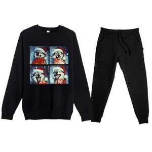 Festive Wolf Selfie Christmas Premium Crewneck Sweatsuit Set