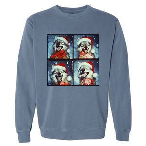 Festive Wolf Selfie Christmas Garment-Dyed Sweatshirt