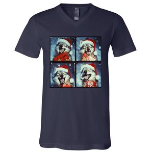 Festive Wolf Selfie Christmas V-Neck T-Shirt