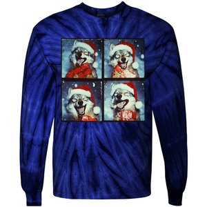 Festive Wolf Selfie Christmas Tie-Dye Long Sleeve Shirt