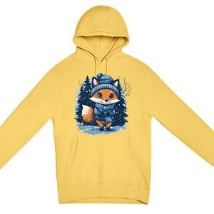 Fox Wearing Santa Hat Christmas Tree Festive Scene Cute Gift Premium Pullover Hoodie