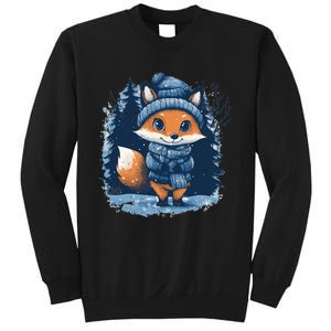 Fox Wearing Santa Hat Christmas Tree Festive Scene Cute Gift Sweatshirt