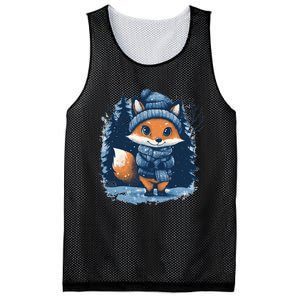 Fox Wearing Santa Hat Christmas Tree Festive Scene Cute Gift Mesh Reversible Basketball Jersey Tank