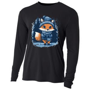 Fox Wearing Santa Hat Christmas Tree Festive Scene Cute Gift Cooling Performance Long Sleeve Crew