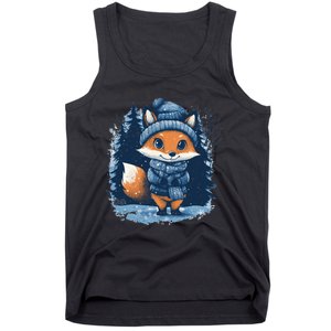 Fox Wearing Santa Hat Christmas Tree Festive Scene Cute Gift Tank Top