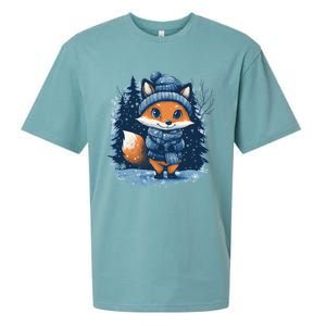 Fox Wearing Santa Hat Christmas Tree Festive Scene Cute Gift Sueded Cloud Jersey T-Shirt