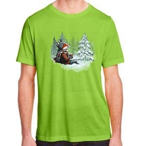 Fox Wearing Santa Hat Christmas Tree Festive Scene Adult ChromaSoft Performance T-Shirt