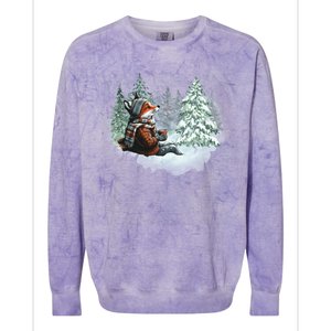 Fox Wearing Santa Hat Christmas Tree Festive Scene Colorblast Crewneck Sweatshirt