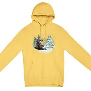 Fox Wearing Santa Hat Christmas Tree Festive Scene Premium Pullover Hoodie