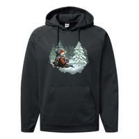 Fox Wearing Santa Hat Christmas Tree Festive Scene Performance Fleece Hoodie