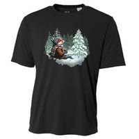 Fox Wearing Santa Hat Christmas Tree Festive Scene Cooling Performance Crew T-Shirt