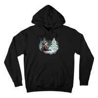 Fox Wearing Santa Hat Christmas Tree Festive Scene Hoodie