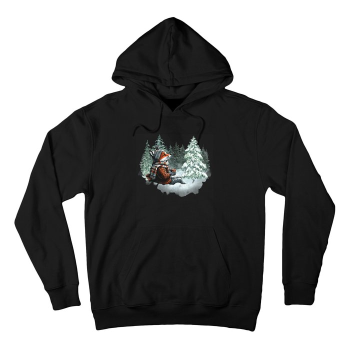 Fox Wearing Santa Hat Christmas Tree Festive Scene Hoodie