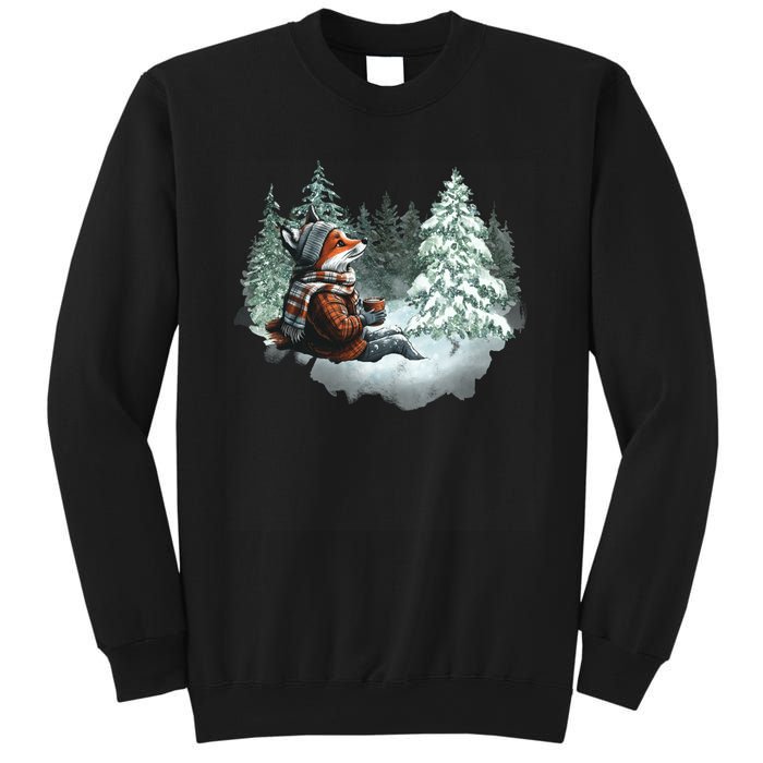 Fox Wearing Santa Hat Christmas Tree Festive Scene Sweatshirt