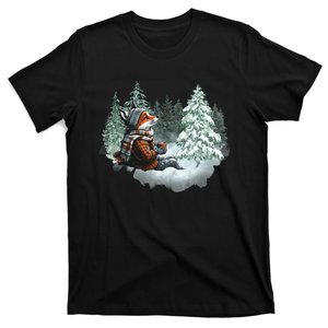 Fox Wearing Santa Hat Christmas Tree Festive Scene T-Shirt