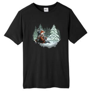 Fox Wearing Santa Hat Christmas Tree Festive Scene Tall Fusion ChromaSoft Performance T-Shirt