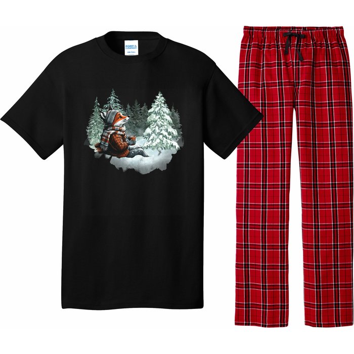 Fox Wearing Santa Hat Christmas Tree Festive Scene Pajama Set