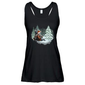 Fox Wearing Santa Hat Christmas Tree Festive Scene Ladies Essential Flowy Tank