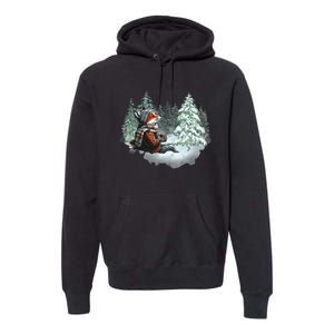 Fox Wearing Santa Hat Christmas Tree Festive Scene Premium Hoodie