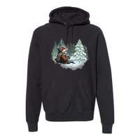 Fox Wearing Santa Hat Christmas Tree Festive Scene Premium Hoodie