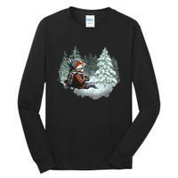 Fox Wearing Santa Hat Christmas Tree Festive Scene Tall Long Sleeve T-Shirt