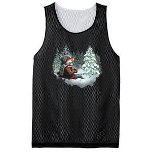 Fox Wearing Santa Hat Christmas Tree Festive Scene Mesh Reversible Basketball Jersey Tank