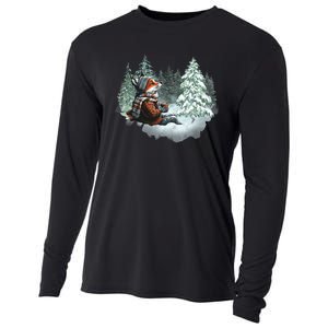 Fox Wearing Santa Hat Christmas Tree Festive Scene Cooling Performance Long Sleeve Crew