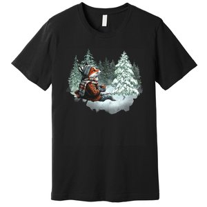 Fox Wearing Santa Hat Christmas Tree Festive Scene Premium T-Shirt