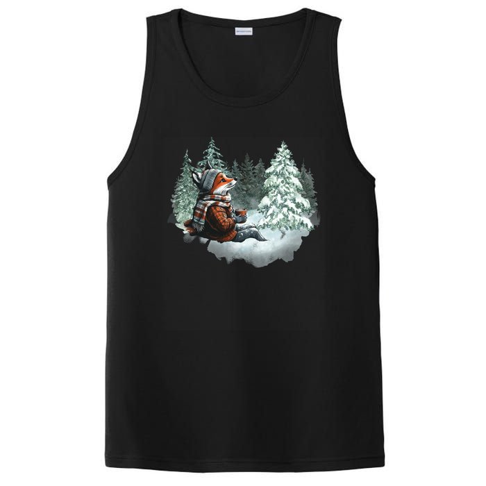 Fox Wearing Santa Hat Christmas Tree Festive Scene PosiCharge Competitor Tank