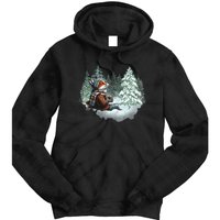 Fox Wearing Santa Hat Christmas Tree Festive Scene Tie Dye Hoodie