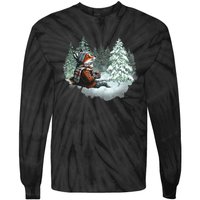 Fox Wearing Santa Hat Christmas Tree Festive Scene Tie-Dye Long Sleeve Shirt