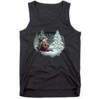 Fox Wearing Santa Hat Christmas Tree Festive Scene Tank Top