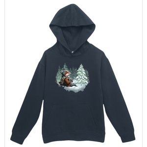 Fox Wearing Santa Hat Christmas Tree Festive Scene Urban Pullover Hoodie