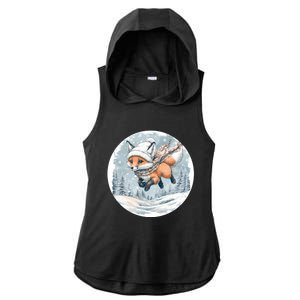 Fox Wearing Santa Hat Christmas Tree Festive Scene Ladies PosiCharge Tri-Blend Wicking Draft Hoodie Tank