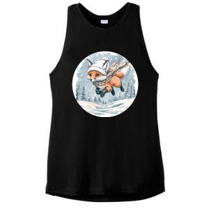 Fox Wearing Santa Hat Christmas Tree Festive Scene Ladies PosiCharge Tri-Blend Wicking Tank