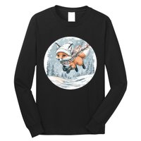 Fox Wearing Santa Hat Christmas Tree Festive Scene Long Sleeve Shirt