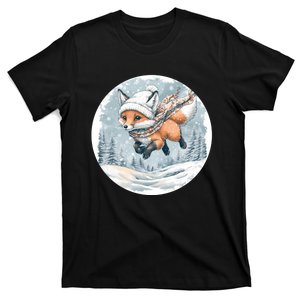 Fox Wearing Santa Hat Christmas Tree Festive Scene T-Shirt