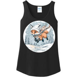 Fox Wearing Santa Hat Christmas Tree Festive Scene Ladies Essential Tank