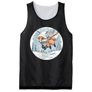 Fox Wearing Santa Hat Christmas Tree Festive Scene Mesh Reversible Basketball Jersey Tank