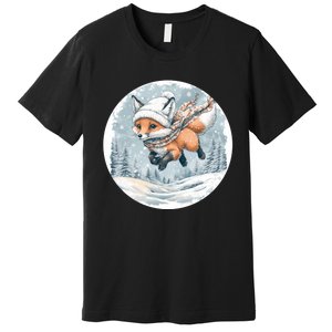 Fox Wearing Santa Hat Christmas Tree Festive Scene Premium T-Shirt