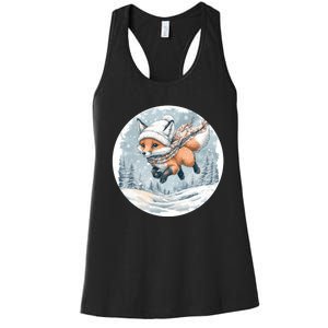 Fox Wearing Santa Hat Christmas Tree Festive Scene Women's Racerback Tank