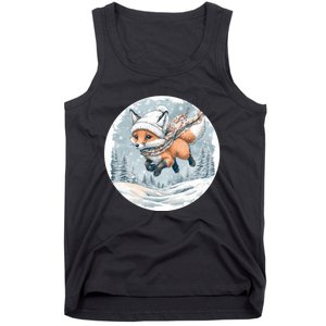 Fox Wearing Santa Hat Christmas Tree Festive Scene Tank Top