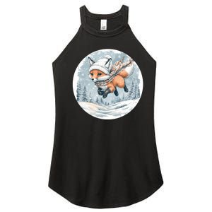 Fox Wearing Santa Hat Christmas Tree Festive Scene Women's Perfect Tri Rocker Tank