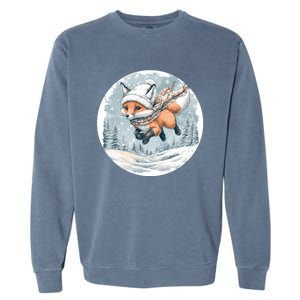 Fox Wearing Santa Hat Christmas Tree Festive Scene Garment-Dyed Sweatshirt