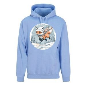 Fox Wearing Santa Hat Christmas Tree Festive Scene Unisex Surf Hoodie