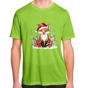 Fox Wearing Santa Hat Christmas Tree Festive Scene Adult ChromaSoft Performance T-Shirt