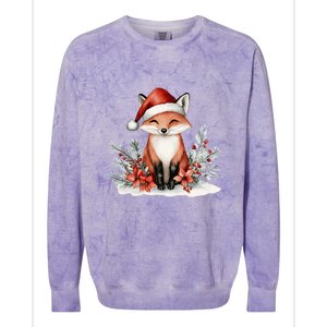 Fox Wearing Santa Hat Christmas Tree Festive Scene Colorblast Crewneck Sweatshirt