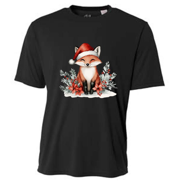 Fox Wearing Santa Hat Christmas Tree Festive Scene Cooling Performance Crew T-Shirt