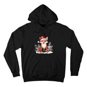 Fox Wearing Santa Hat Christmas Tree Festive Scene Hoodie